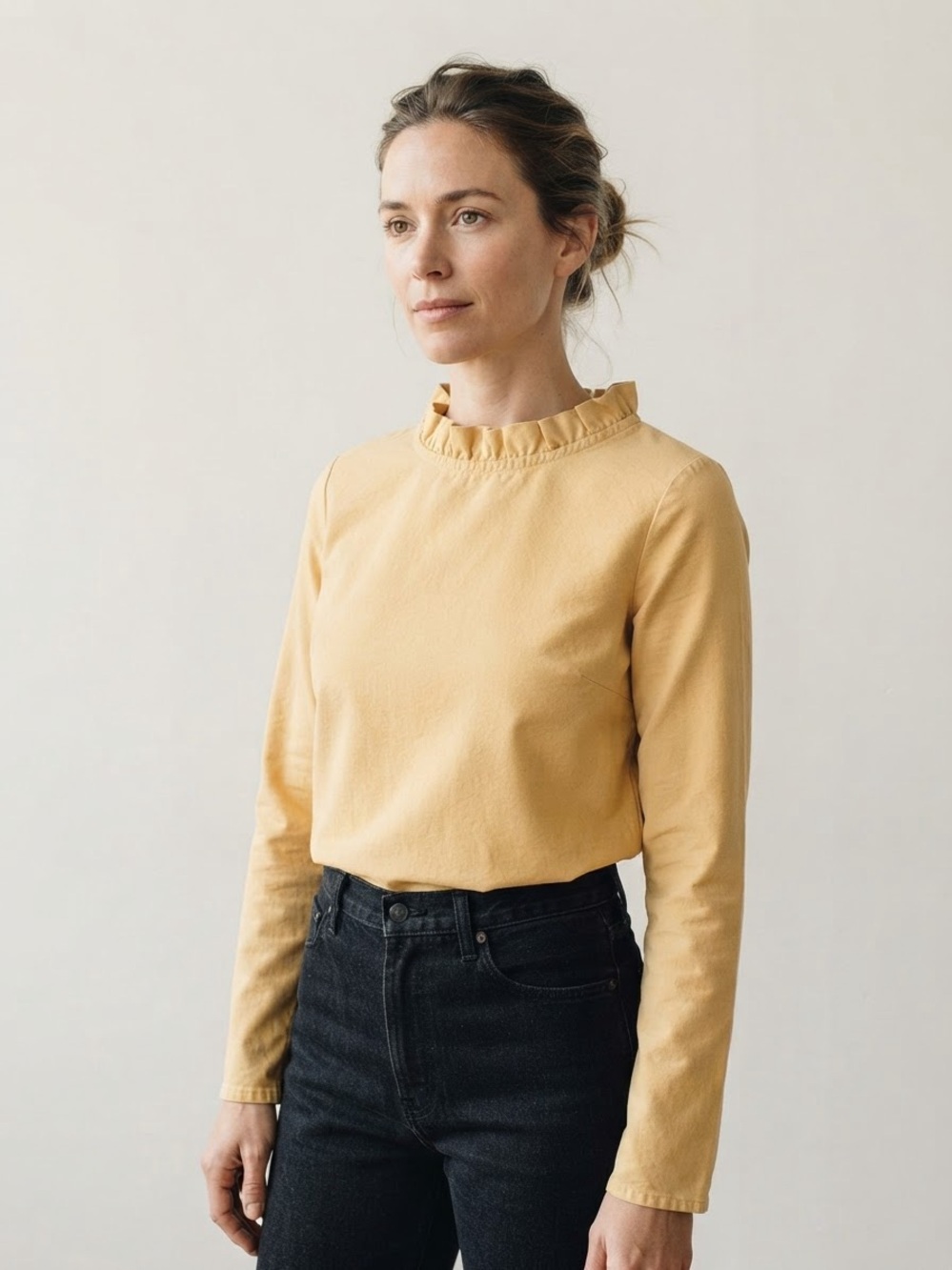COS Sz S Yellow Ruffle Collar Cotton Minimalist Long Sleeves Blouse